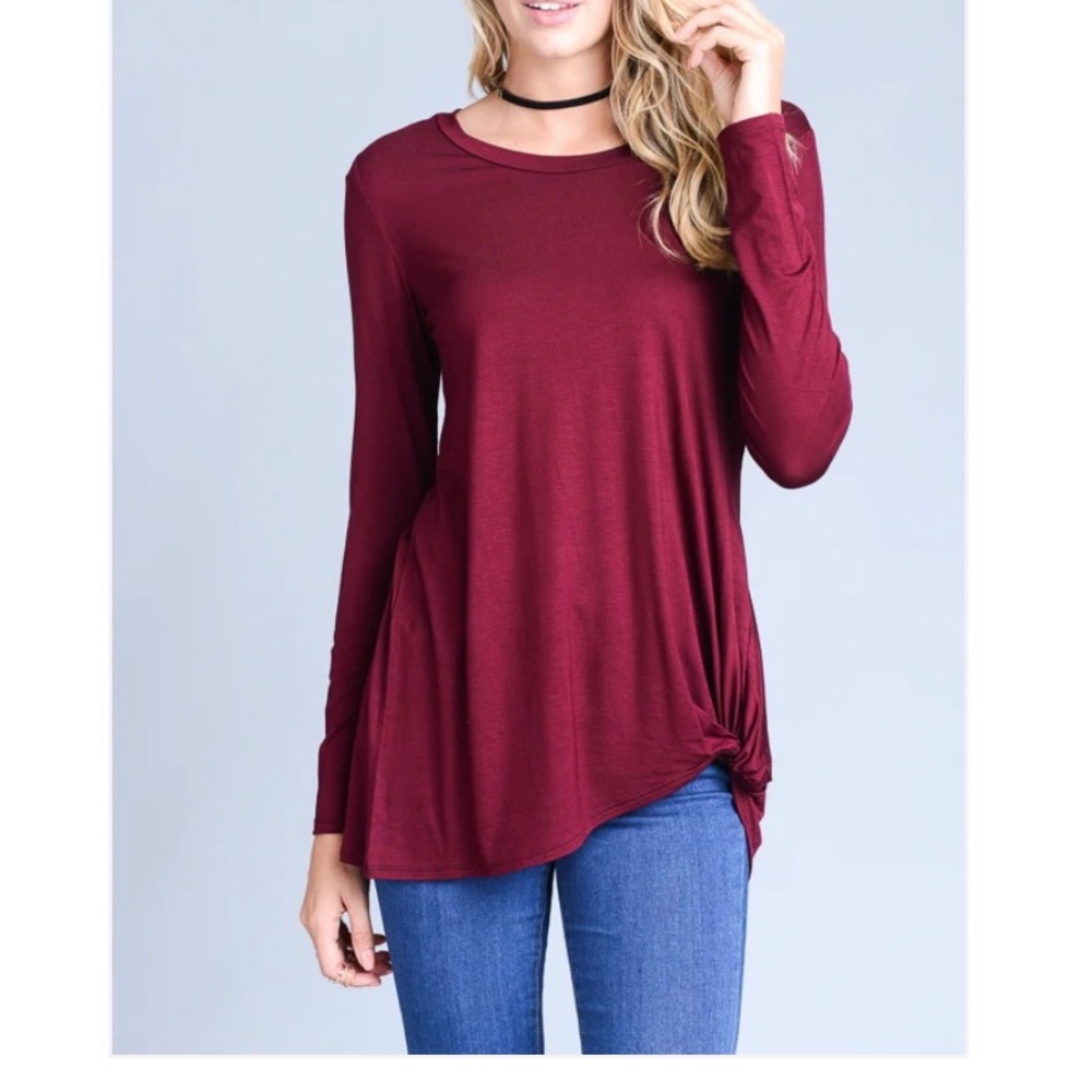 Vanilla Bay Twisted Tunic Top- Burgundy